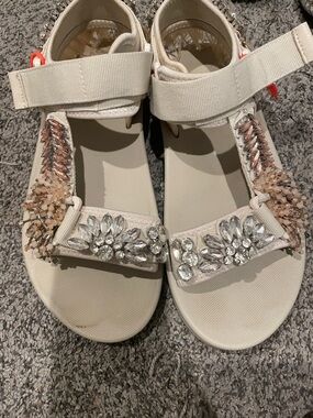 Embellished Ivory Girls Sandals with Crystal & Sequin Accents
